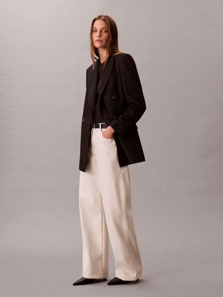 Beige Faux Leather 5-Pocket Trousers  Women