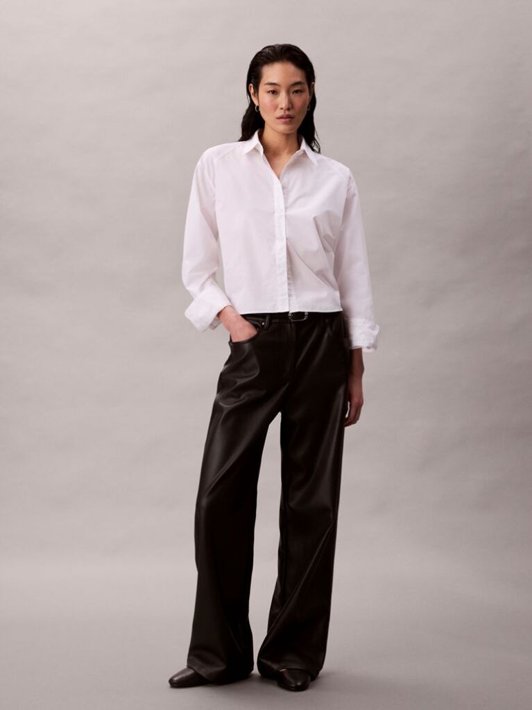 Black Faux Leather 5-Pocket Trousers  Women