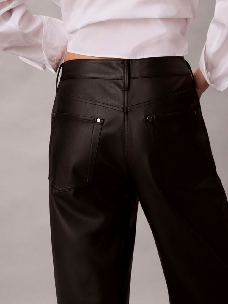 Black Faux Leather 5-Pocket Trousers  Women