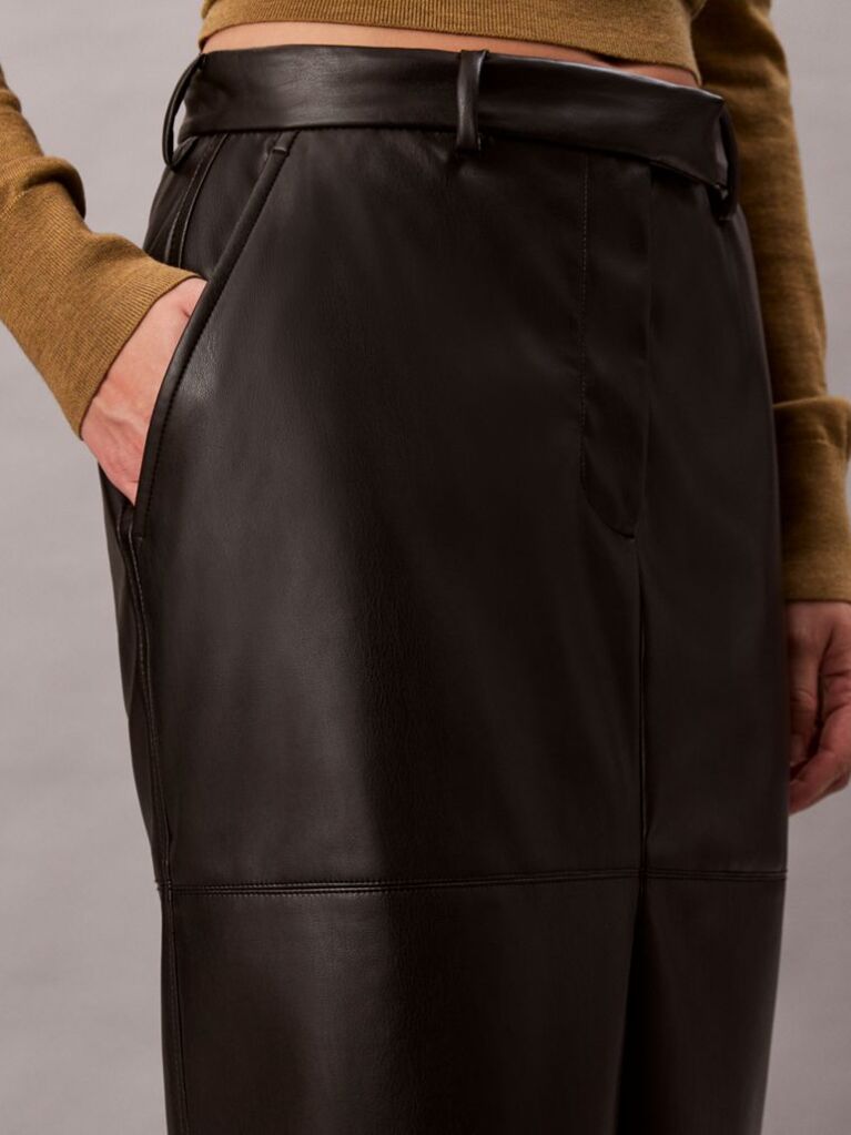 Black Faux Leather Midi Skirt  Women