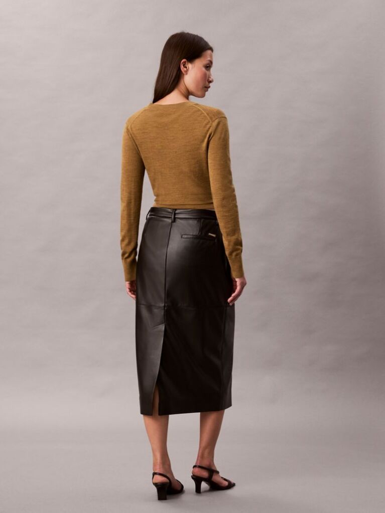Black Faux Leather Midi Skirt  Women