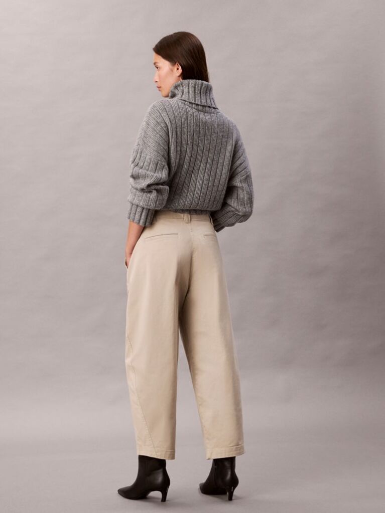 Beige Cotton Stretch Twill Barrel Trousers  Women