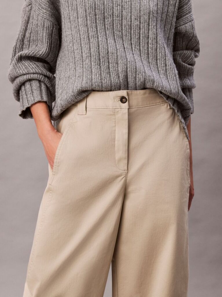 Beige Cotton Stretch Twill Barrel Trousers  Women