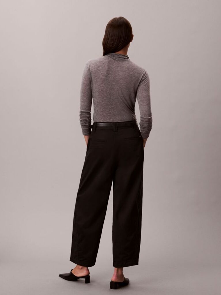 Black Cotton Stretch Twill Barrel Trousers  Women