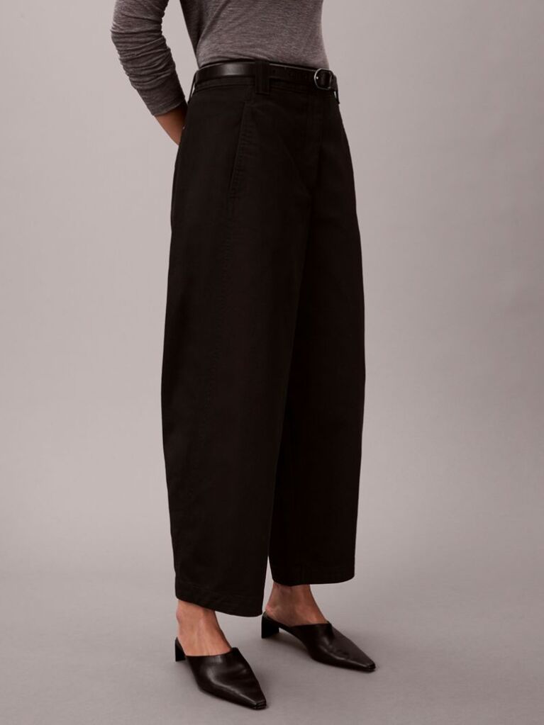 Black Cotton Stretch Twill Barrel Trousers  Women