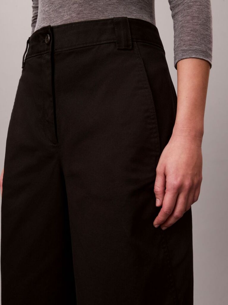 Black Cotton Stretch Twill Barrel Trousers  Women