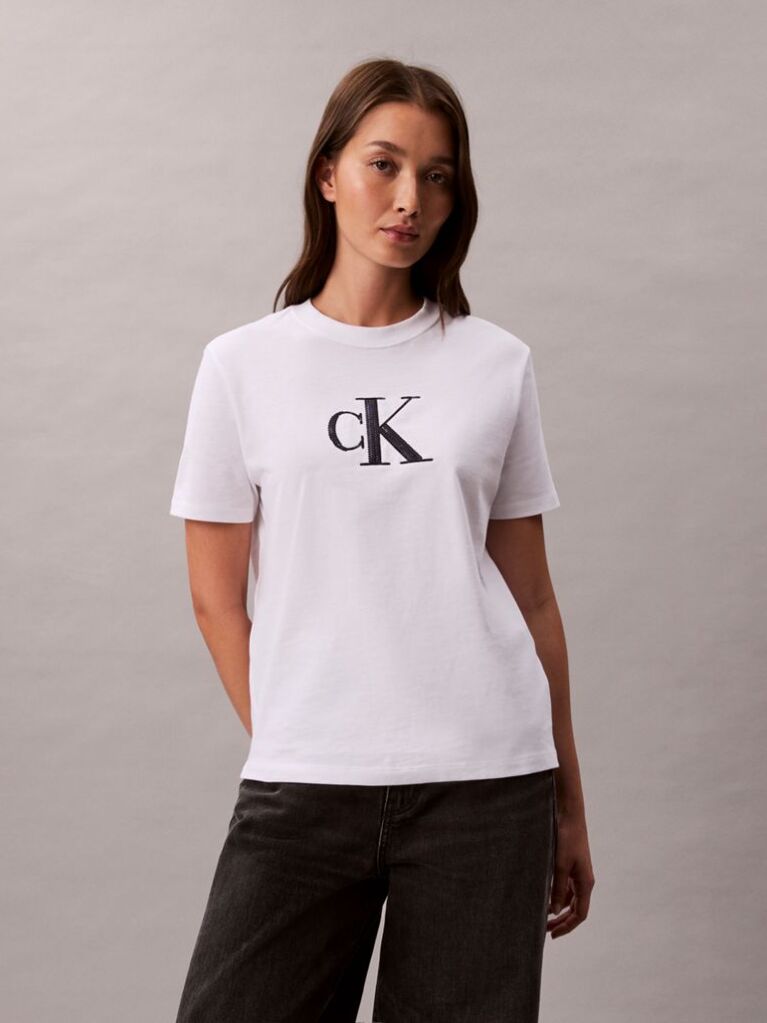Λευκό Κλάσικό T-Shirt Με Μονόγραμμα Και Παγιέτες  Γυναίκα