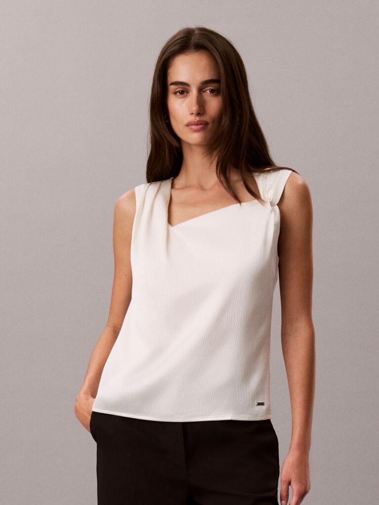 White Hammered Satin Twist Top  Women