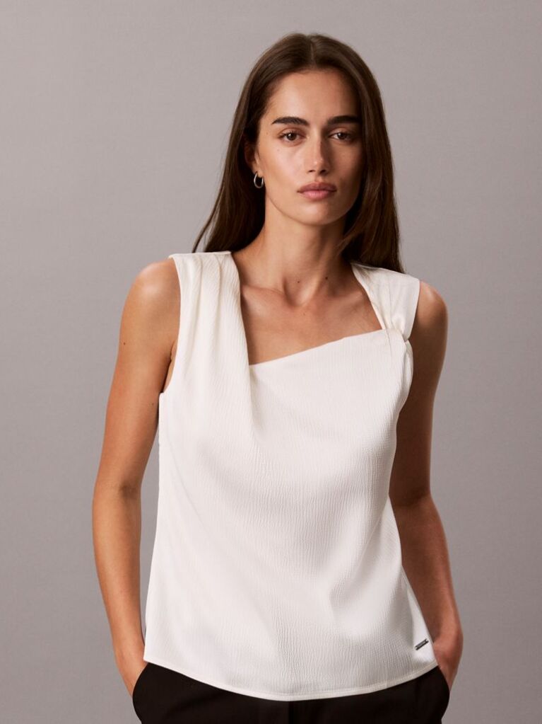 White Hammered Satin Twist Top  Women