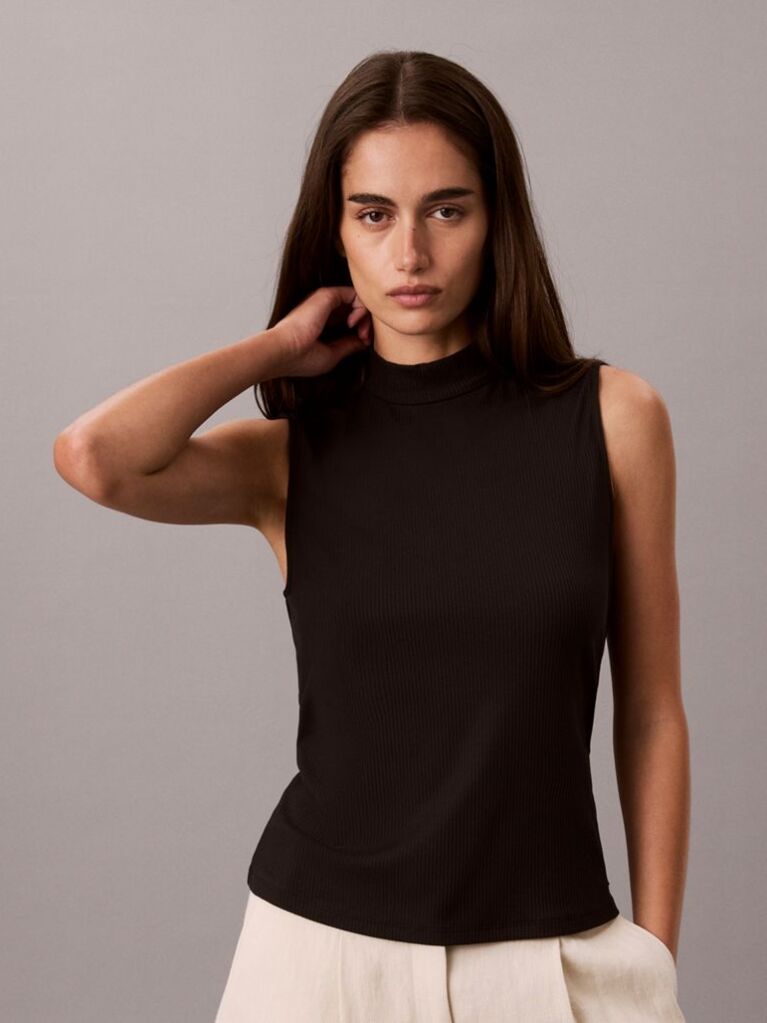 Black Slim Ribbed Sleeveless Top  Women