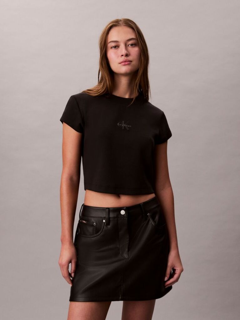 Black Slim Cropped Monogram T-shirt  Women