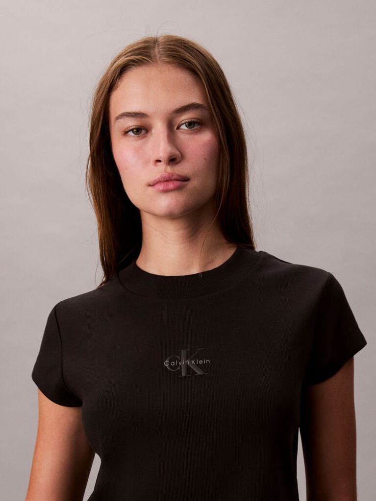 Black Slim Cropped Monogram T-shirt  Women