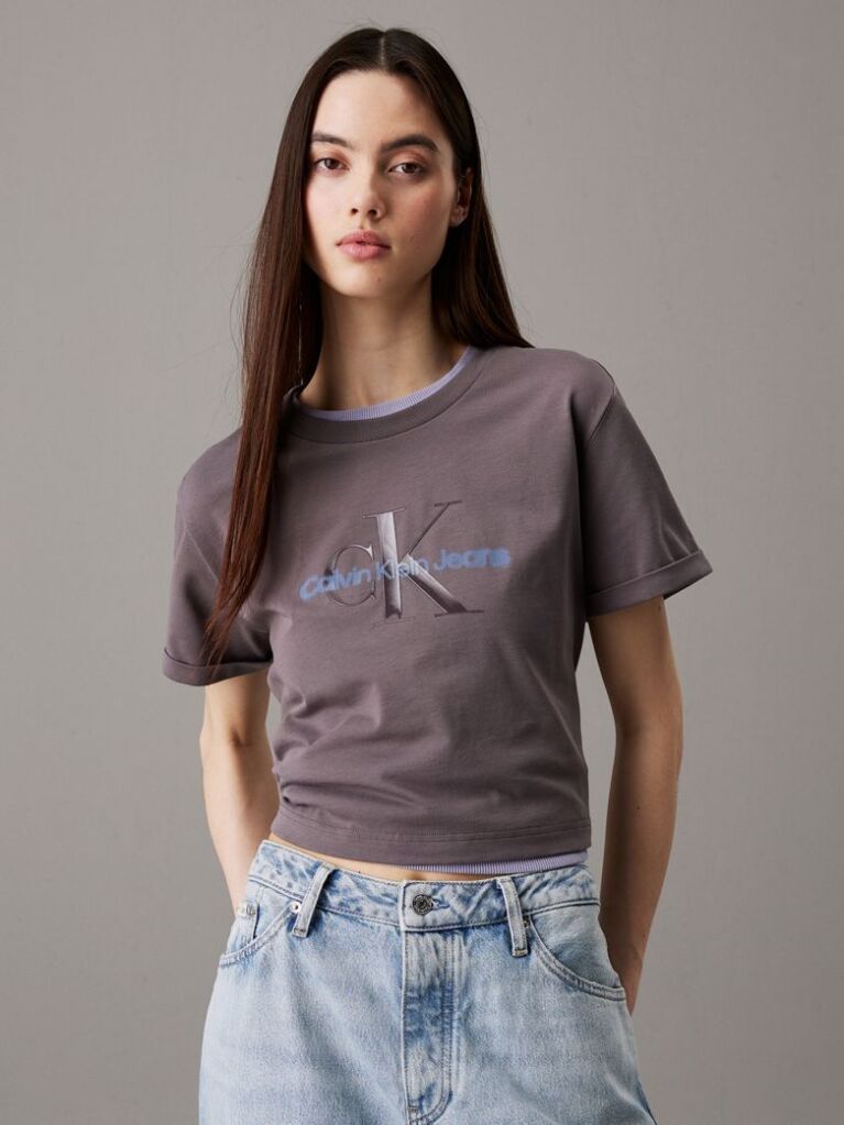 Γκρι Cropped T-shirt Με Λογότυπο  Γυναίκα