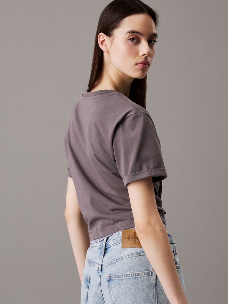 Γκρι Cropped T-shirt Με Λογότυπο  Γυναίκα