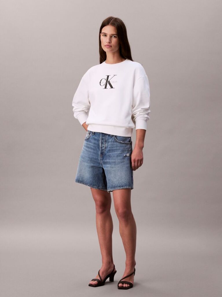 White Cropped Monogram Sweatshirt  Women