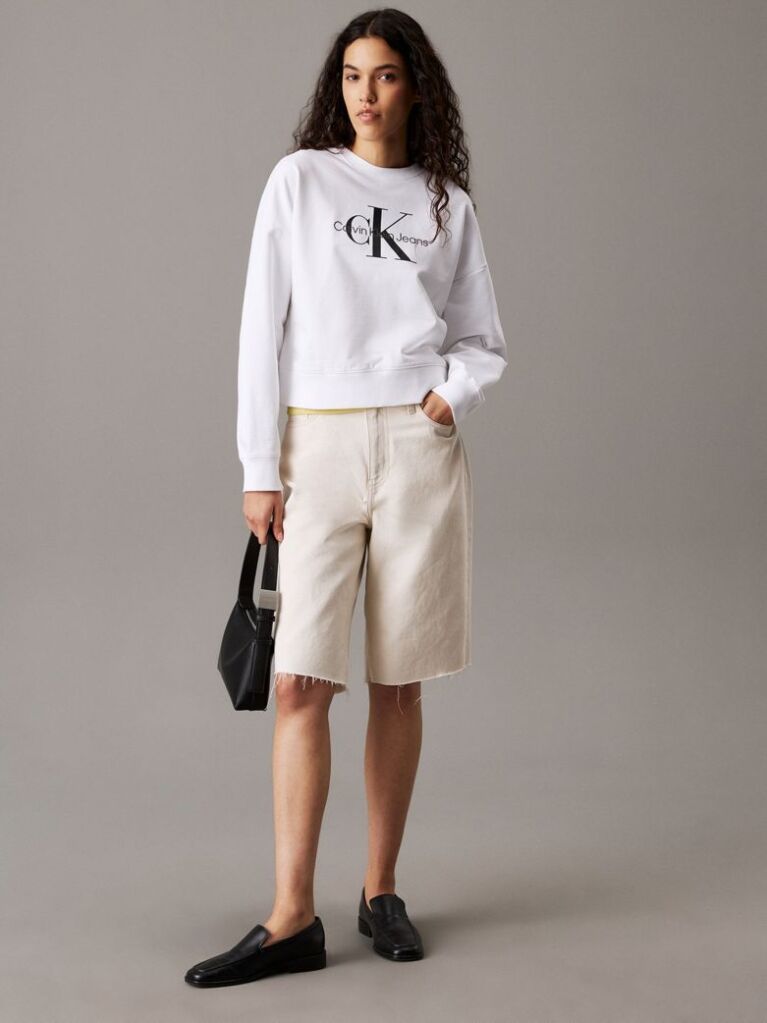 White Cropped Monogram Sweatshirt  Women