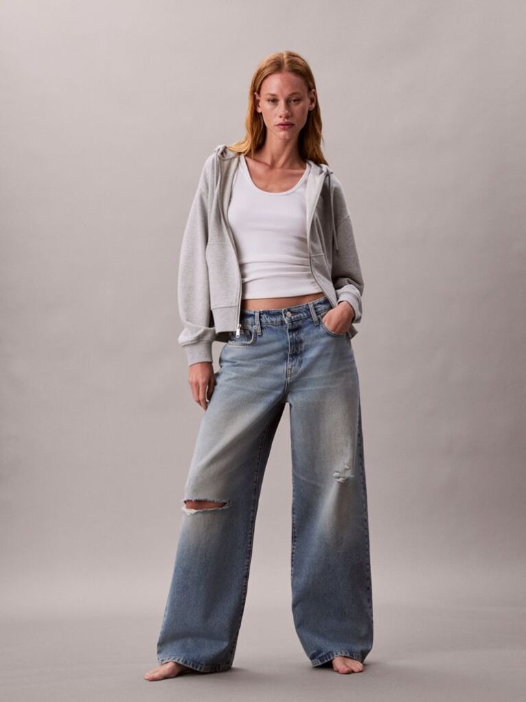 Grey Cotton Terry Zip Up Hoodie  Women