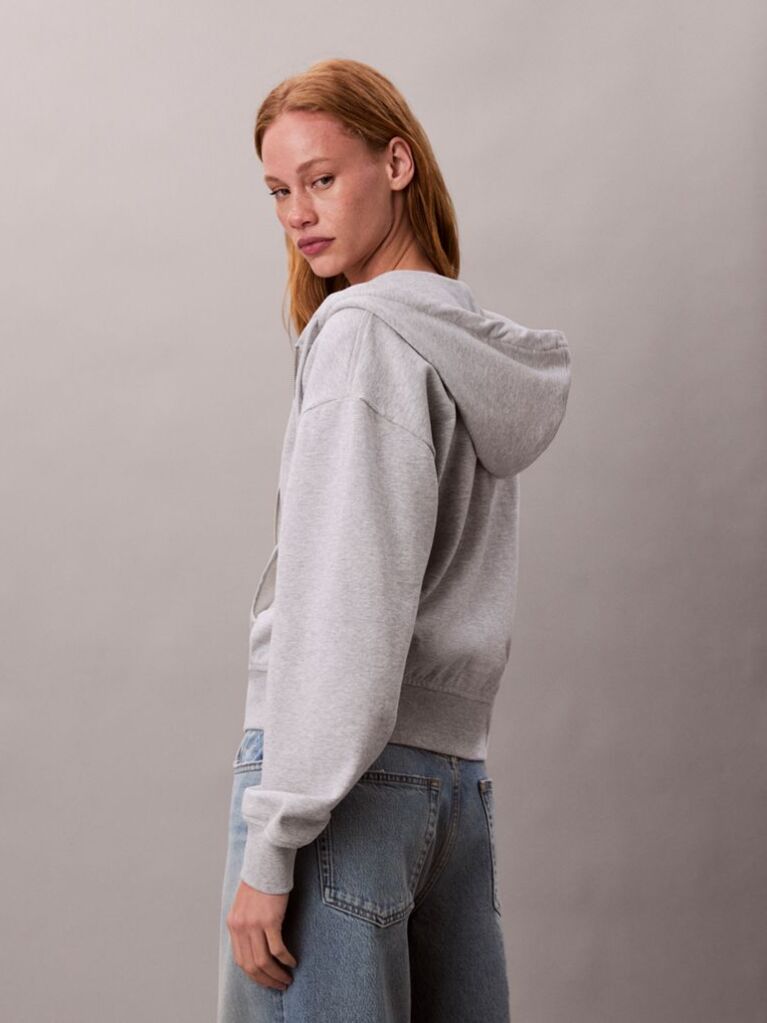 Grey Cotton Terry Zip Up Hoodie  Women