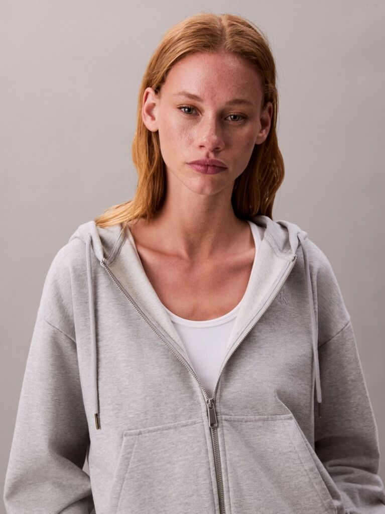 Grey Cotton Terry Zip Up Hoodie  Women