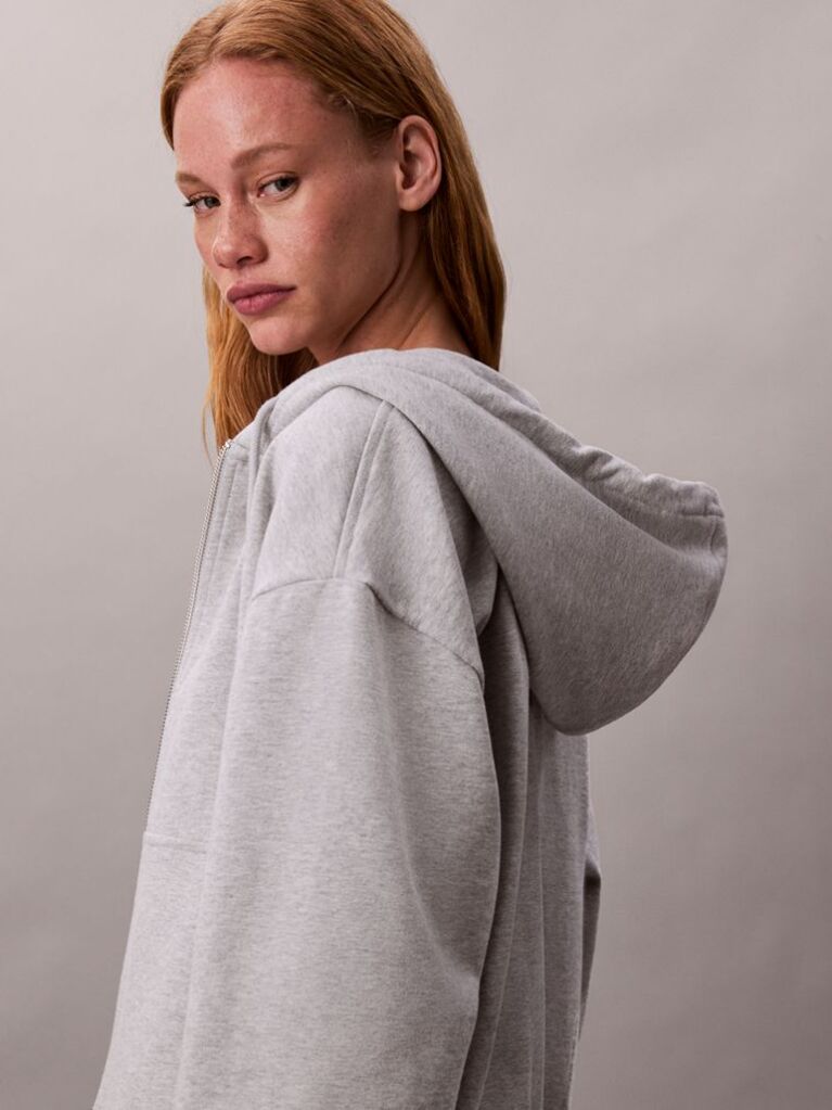 Grey Cotton Terry Zip Up Hoodie  Women
