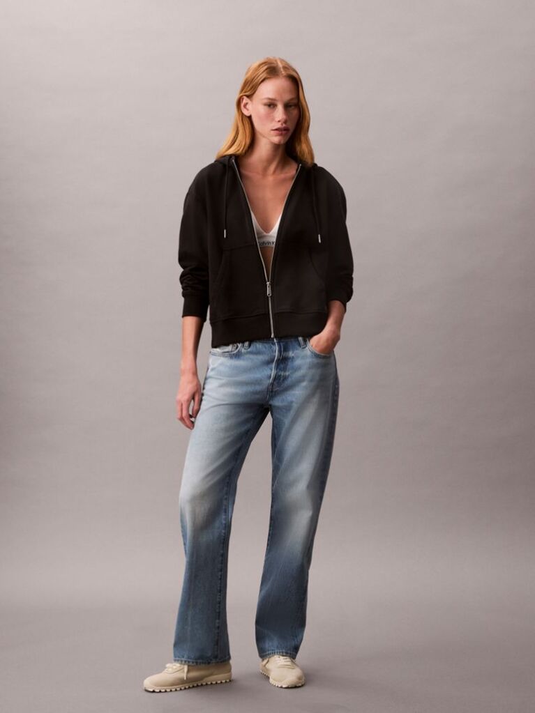 Black Cotton Terry Zip Up Hoodie  Women