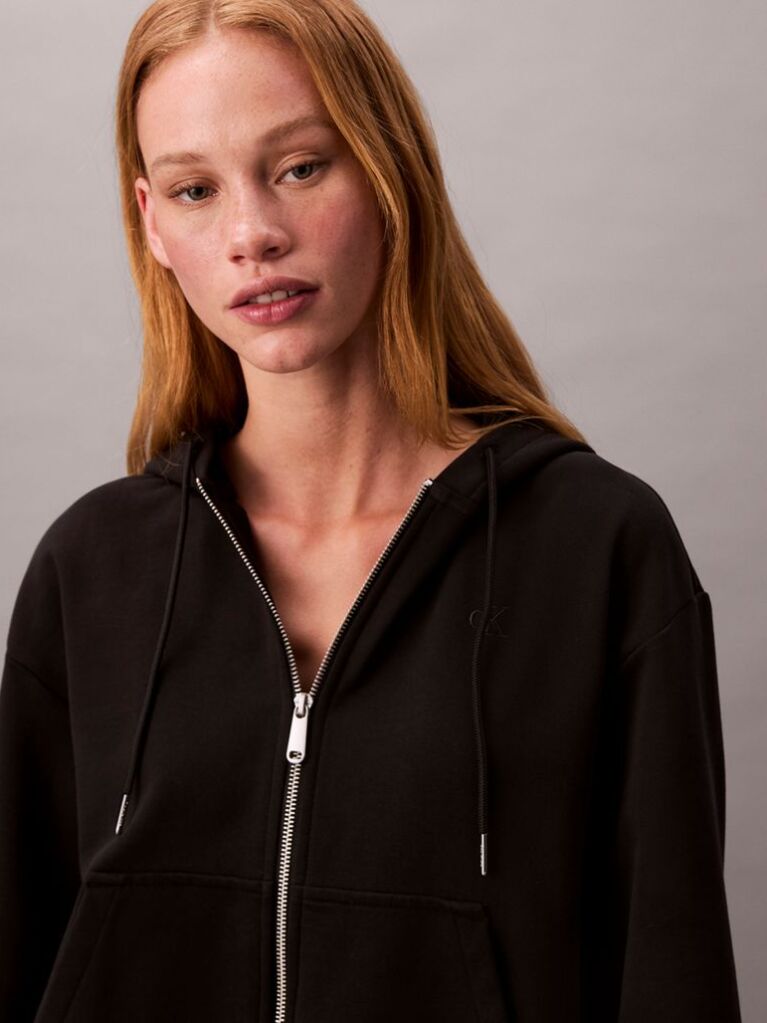 Black Cotton Terry Zip Up Hoodie  Women