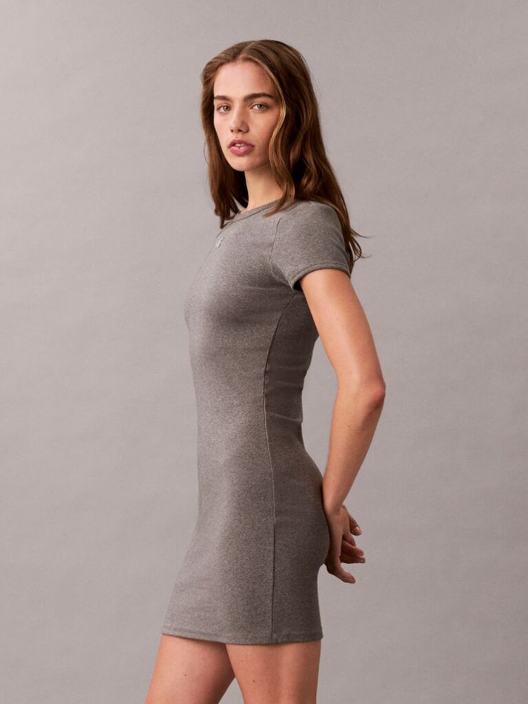 Grey Soft Stretch Cotton T-shirt Dress  Women