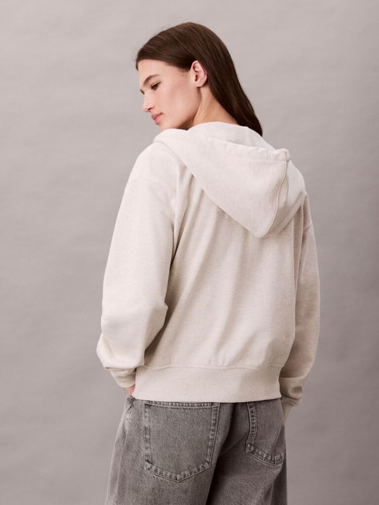 Beige Monogram Logo Zip Hoodie  Women