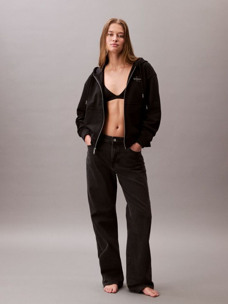 Black Monogram Logo Zip Hoodie  Women