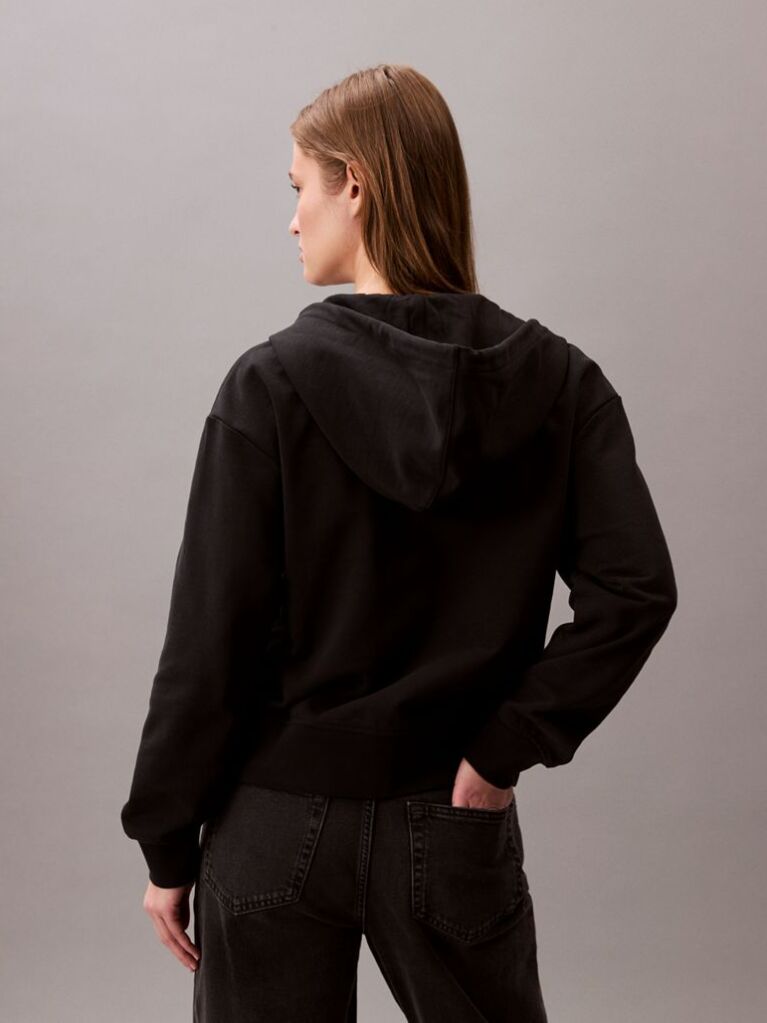 Black Monogram Logo Zip Hoodie  Women