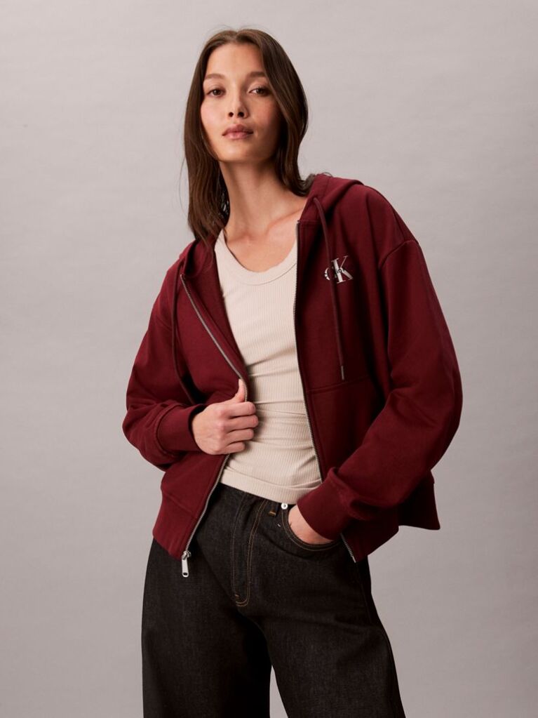 Red Monogram Logo Zip Hoodie  Women