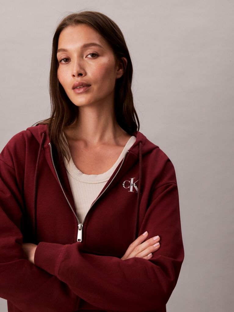 Red Monogram Logo Zip Hoodie  Women