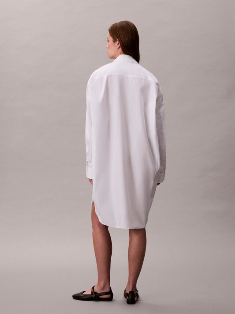 White Oversized Cotton Mini Shirt Dress  Women