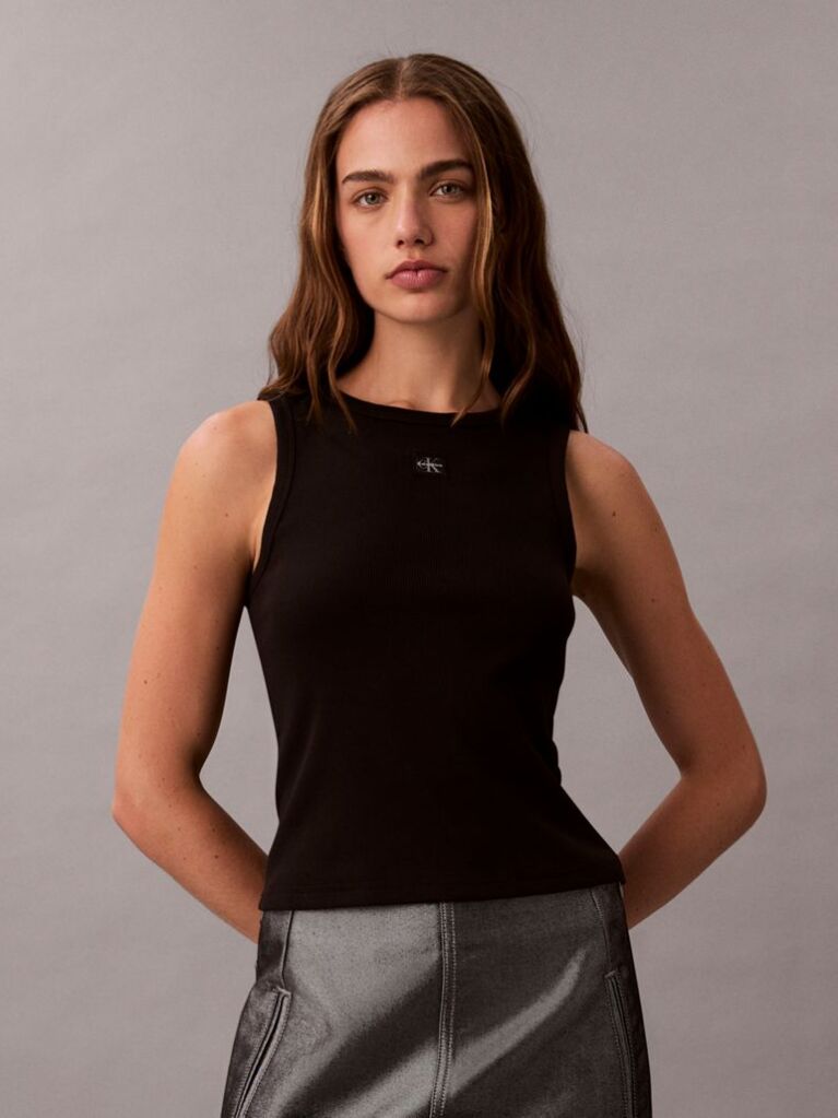 Black Cotton Stretch Rib Tank Top  Women