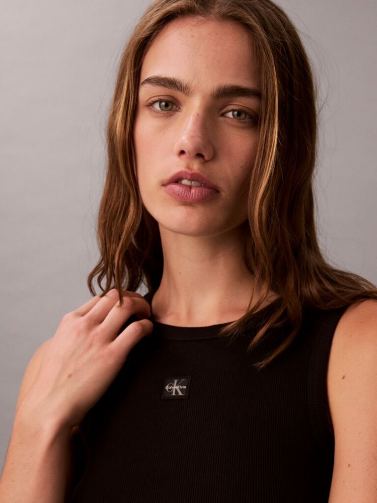 Black Cotton Stretch Rib Tank Top  Women