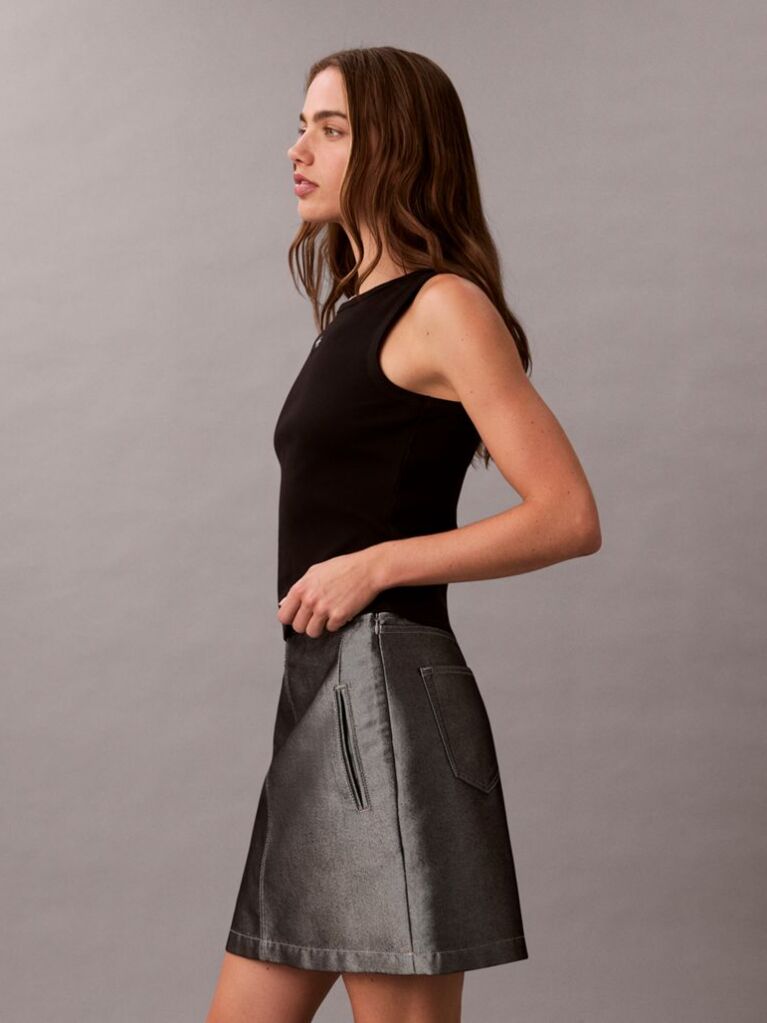 Black Cotton Stretch Rib Tank Top  Women