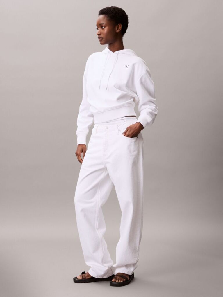 White Cotton Terry Monogram Hoodie  Women