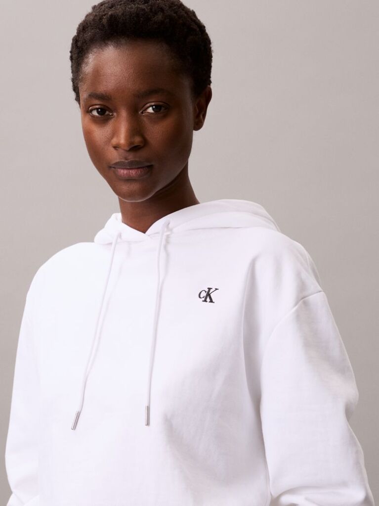 White Cotton Terry Monogram Hoodie  Women