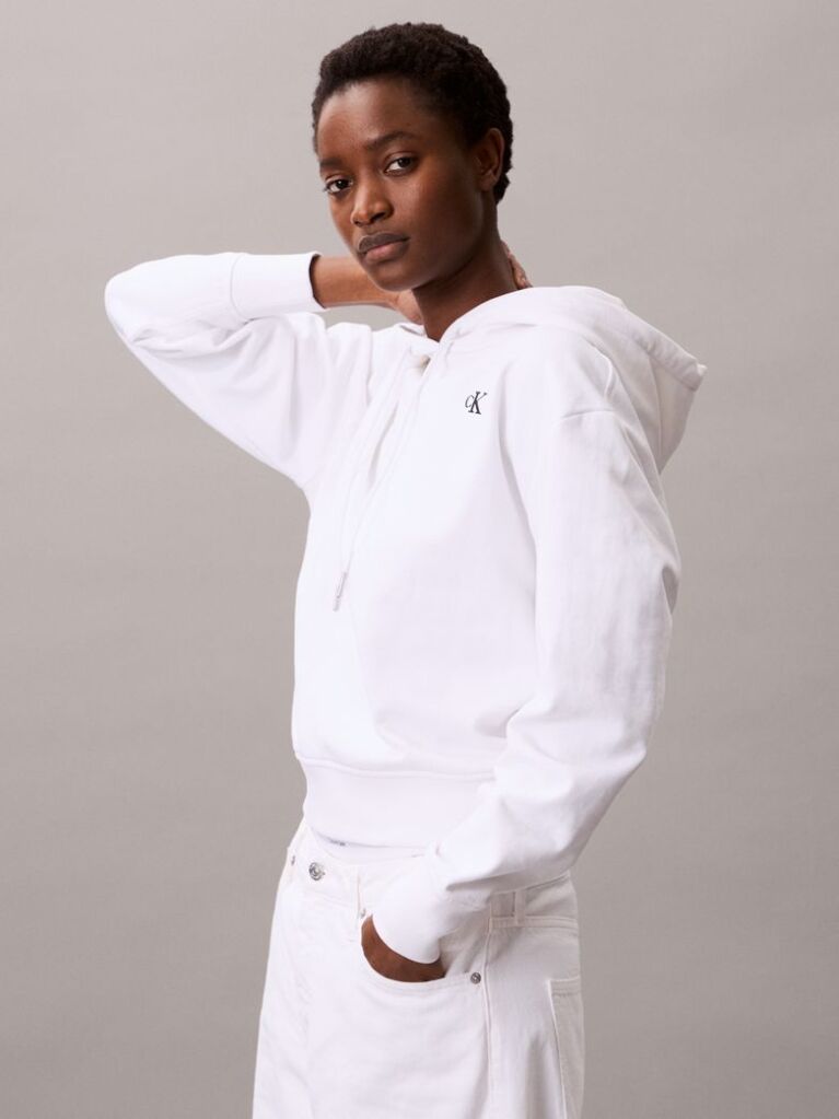 White Cotton Terry Monogram Hoodie  Women