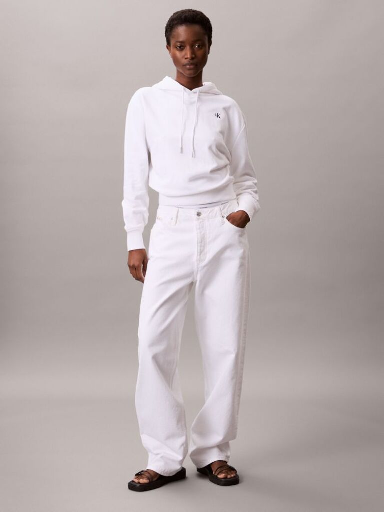 White Cotton Terry Monogram Hoodie  Women