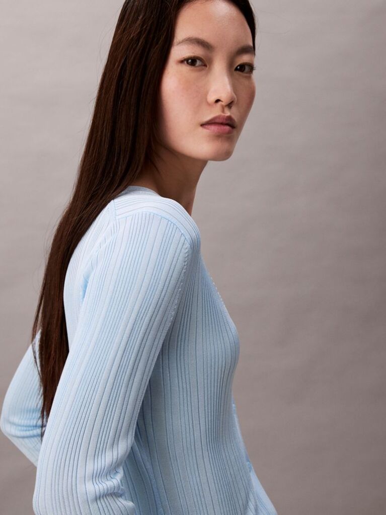 Blue Shiny Viscose Rib Cardigan  Women