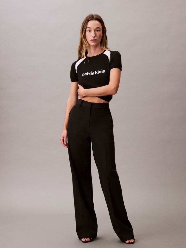 Black Contrast Logo Graphic Slim T-Shirt  Women