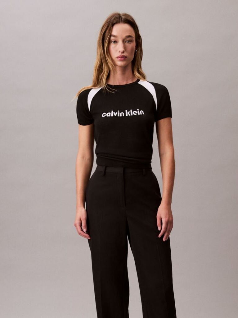 Black Contrast Logo Graphic Slim T-Shirt  Women