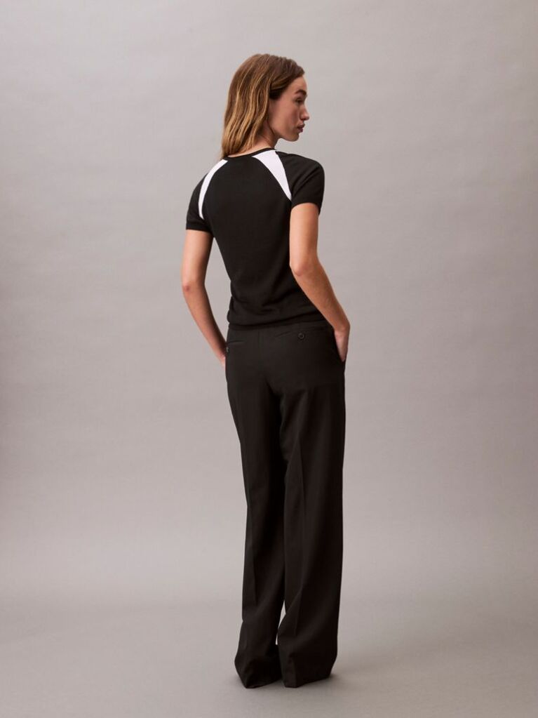 Black Contrast Logo Graphic Slim T-Shirt  Women