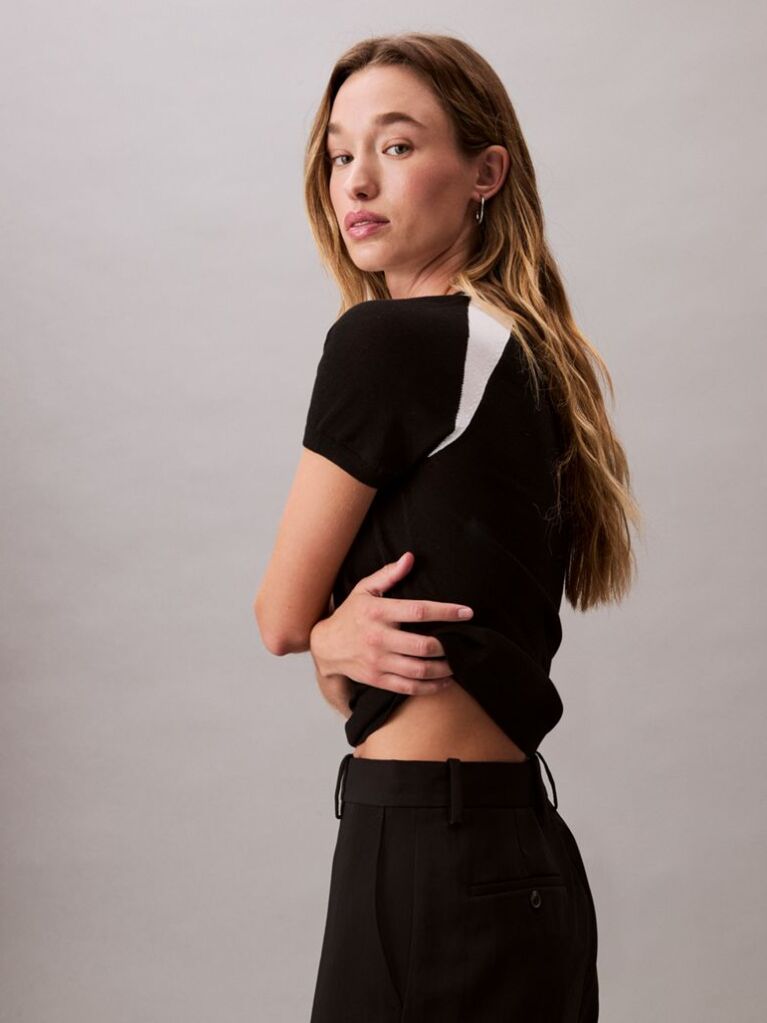 Black Contrast Logo Graphic Slim T-Shirt  Women
