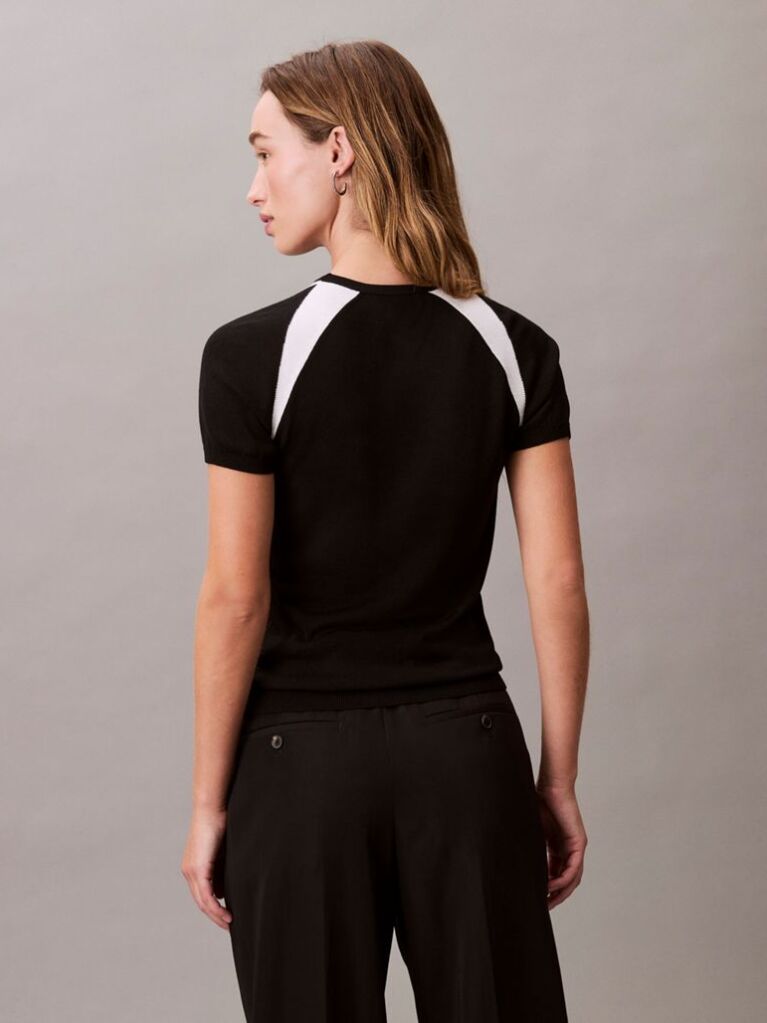 Black Contrast Logo Graphic Slim T-Shirt  Women