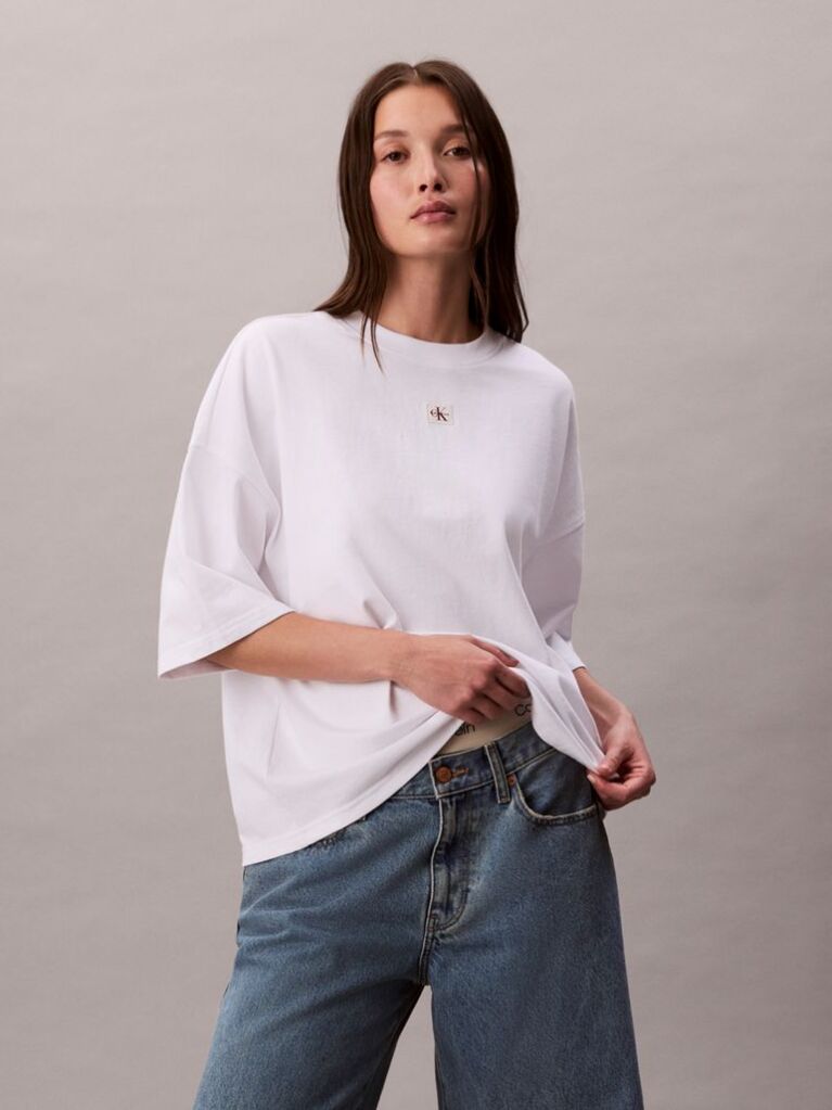 Λευκό Κοντομάνικο Oversized T-shirt  Γυναίκα
