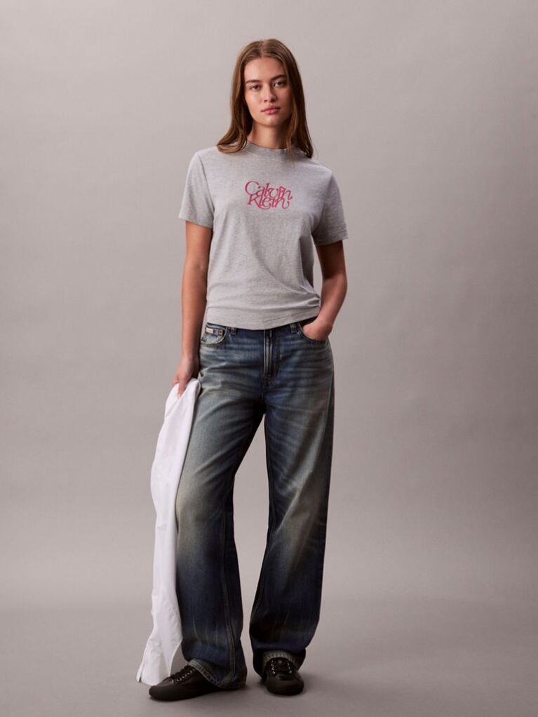Γκρι T-Shirt Σε Slim Γραμμή Με Λογότυπο  Γυναίκα