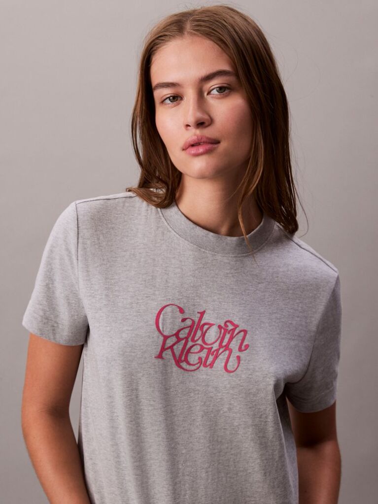 Γκρι T-Shirt Σε Slim Γραμμή Με Λογότυπο  Γυναίκα