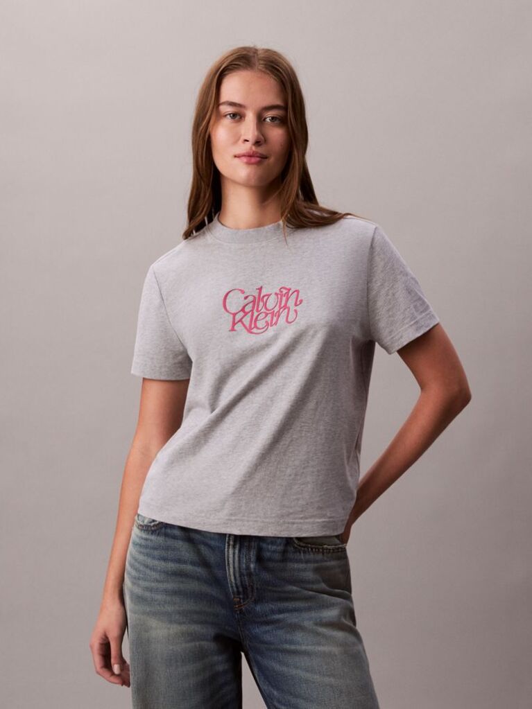 Γκρι T-Shirt Σε Slim Γραμμή Με Λογότυπο  Γυναίκα